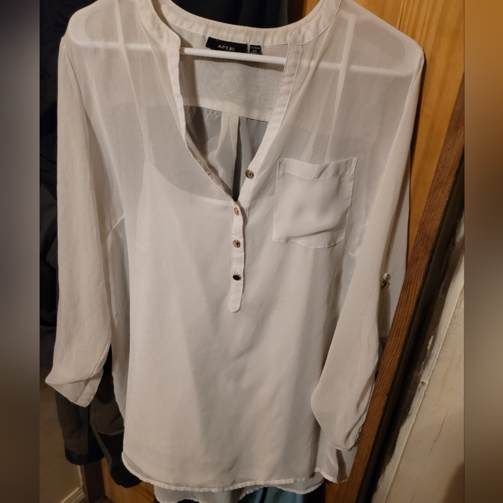 Sheer White 3/4 Sleeve Blouse Size Large
